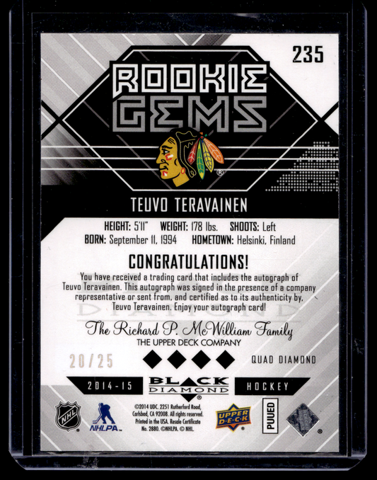 2014-15 Upper Deck Black Diamond - Emerald Autographs - Teuvo Teravainen #235 /25 RC