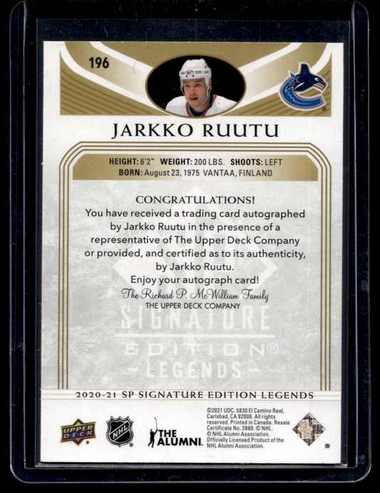 2020-21 Upper Deck SP Signature Edition Legends - Gold Spectrum Foil Autographs - Jarkko Ruutu #196