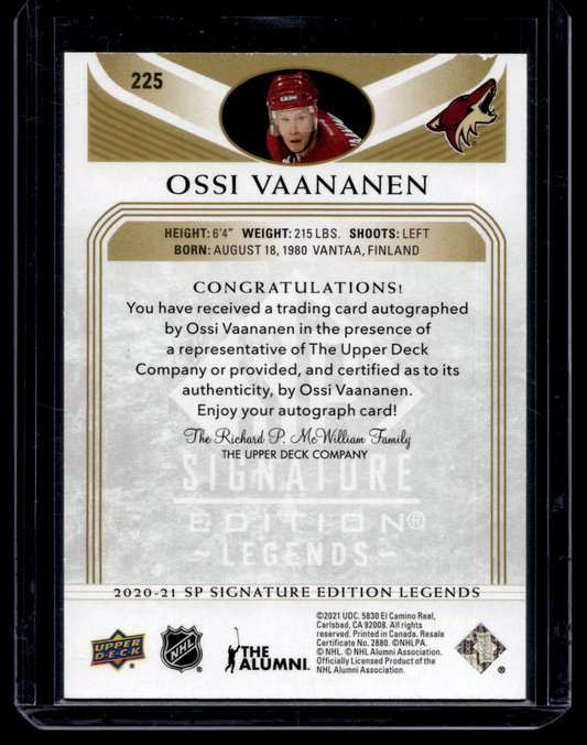 2020-21 Upper Deck SP Signature Edition Legends - Gold Spectrum Foil Autographs - Ossi Vaananen #225