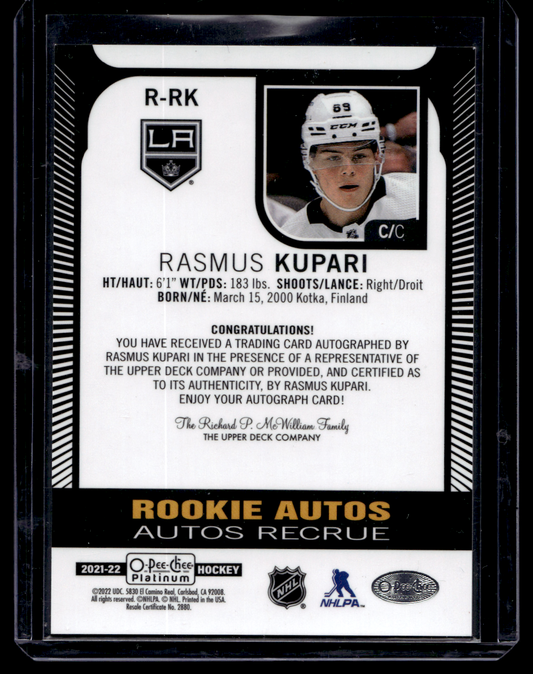 2021-22 Upper Deck OPC Platinum - Rookie Autographs - Rasmus Kupari #R-RK RY