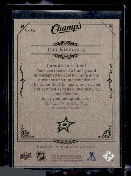 2020-21 Upper Deck Clear Cut - Champs Autographs - Green - Rookies - Joel Kiviranta #C-JK /25 RY