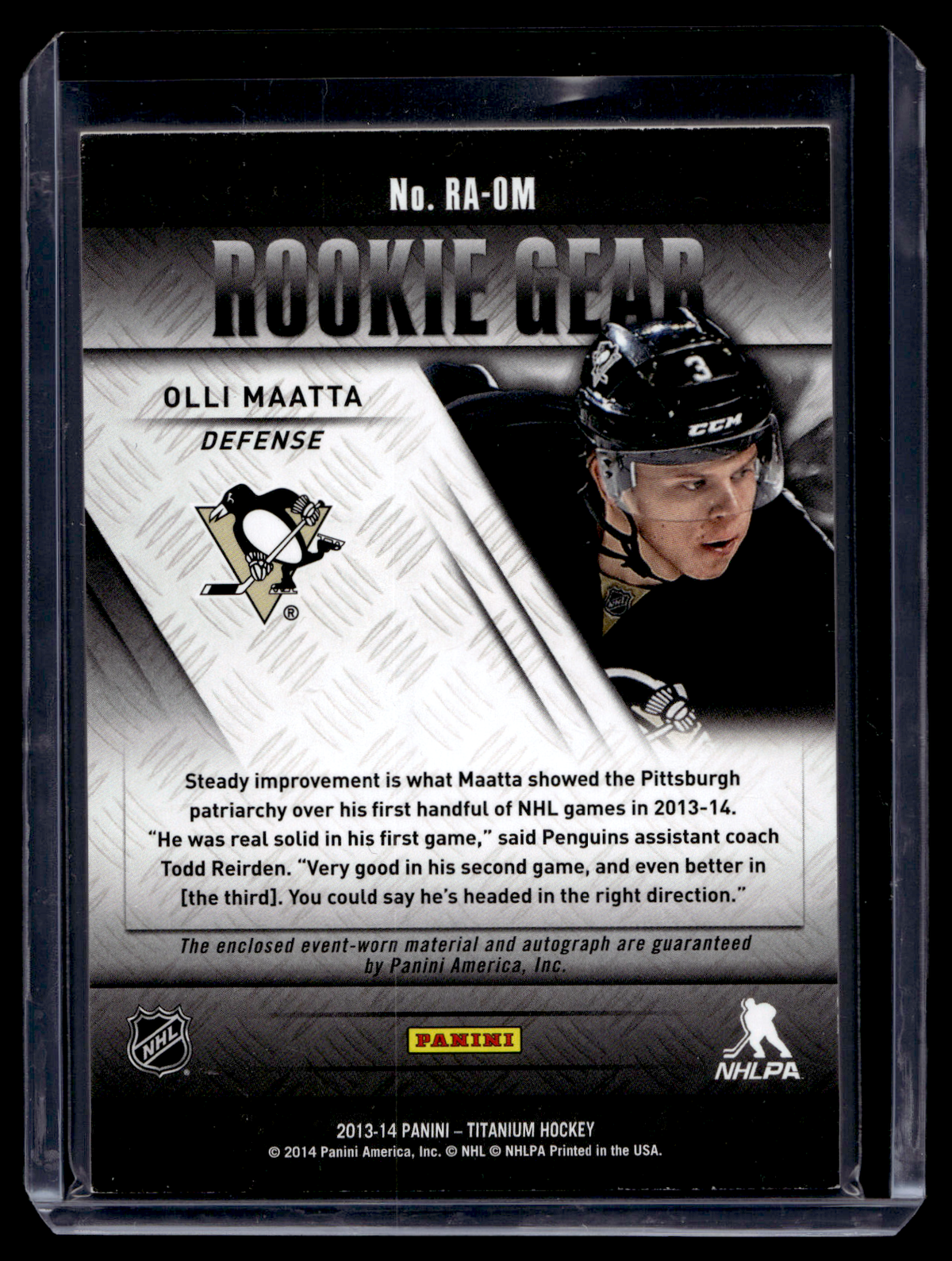 2013-14 Panini Rookie Anthology - Titanium Update Rookie Gear Autographs - Olli Maatta #RA-OM /100 RY