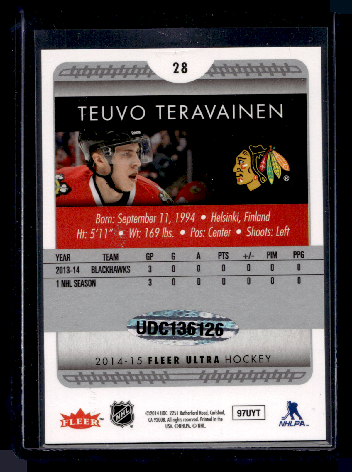 2014-15 Fleer Ultra - Buyback Autographs - Teuvo Teravainen #28 /125 RY