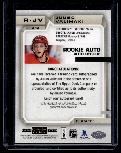 2018-19 Upper Deck OPC Platinum - Rookie Autographs - 2021-22 O-Pee-Chee Platinum Update - Juuso Valimaki #R-JV RY