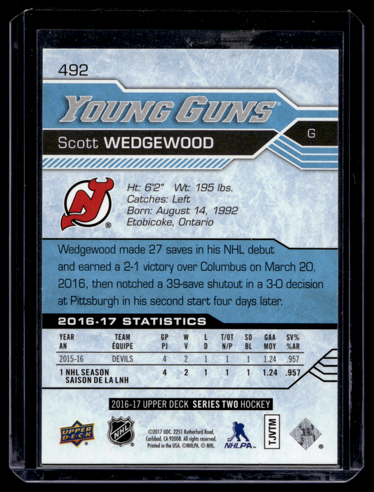 2016-17 Upper Deck - Young Guns - Scott Wedgewood #492 RC