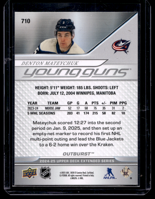 2024-25 Upper Deck Extended Series - Outburst - Young Guns - Denton Mateychuk #710 RC