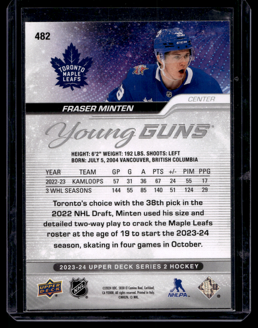 2023-24 Upper Deck Series 2 - Young Guns - Fraser Minten #482 RC