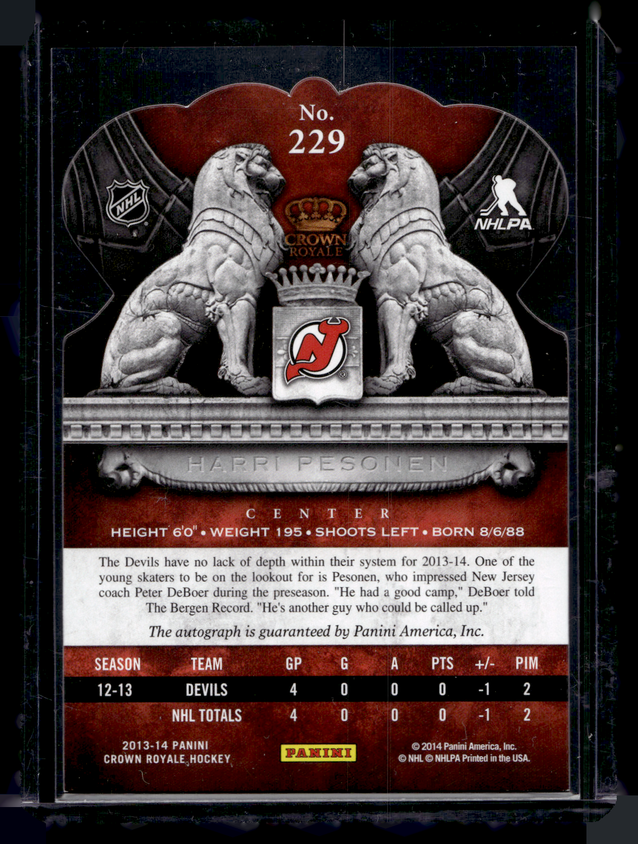2013-14 Panini Crown Royale - Rookie Royalty Signatures - Harri Pesonen #229 /499 RC