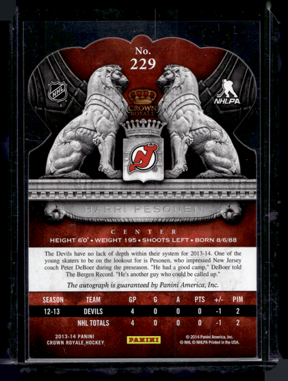 2013-14 Panini Crown Royale - Rookie Royalty Signatures - Harri Pesonen #229 /499 RC