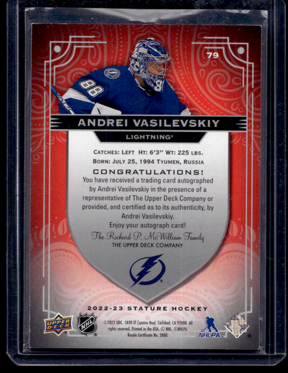 2022-23 Upper Deck Stature - Red Autographs - Andrei Vasilevskiy #79 /25