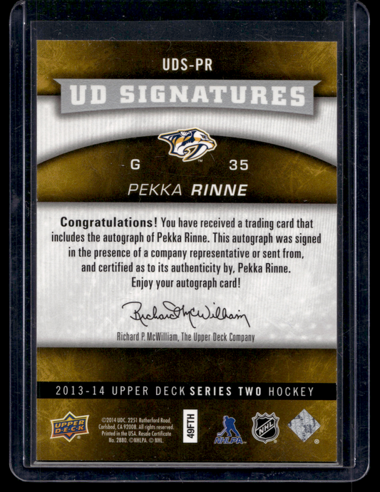 2013-14 Upper Deck - UD Signatures - Pekka Rinne #UDS-PR