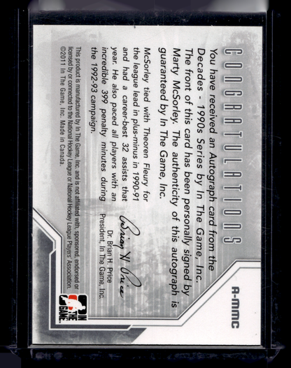 2013-14 In the Game Decades 1990s - Autograph - Silver ITG Vault Black - Marty McSorley #A-MMC