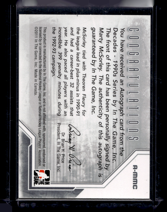 2013-14 In the Game Decades 1990s - Autograph - Silver ITG Vault Black - Marty McSorley #A-MMC