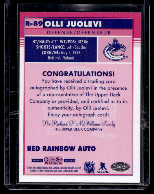 2020-21 Upper Deck OPC Platinum - Retro - Red Rainbow Autographs - Rookies - Olli Juolevi #R-89 RY