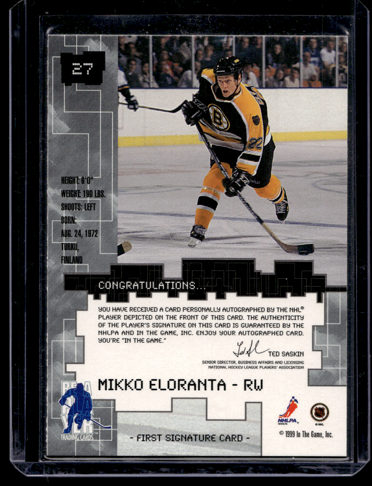 1999-00 In the Game Be A Player Millennium Signature Series - Gold Autographs - Mikko Eloranta #27 RY