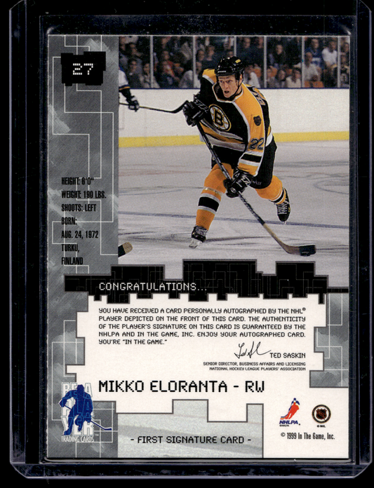 1999-00 In the Game Be A Player Millennium Signature Series - Gold Autographs - Mikko Eloranta #27 RY