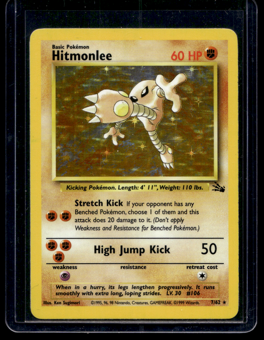 1999 Pokemon Fossil - Holo - Hitmonlee #7 (Kunto: Excellent)