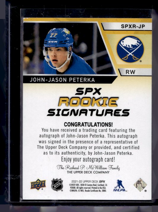 2021-22 Upper Deck SPx - SPx Rookie Signatures - John-Jason Peterka #SPXR-JP RY