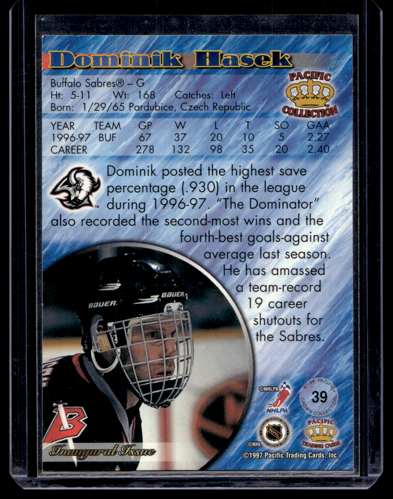 1997-98 Pacific Crown Collection - Ice Blue - Dominik Hasek #39