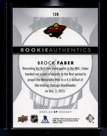2023-24 Upper Deck SP - Retail - Rookie Authentics - Brock Faber #128 /1299 RC