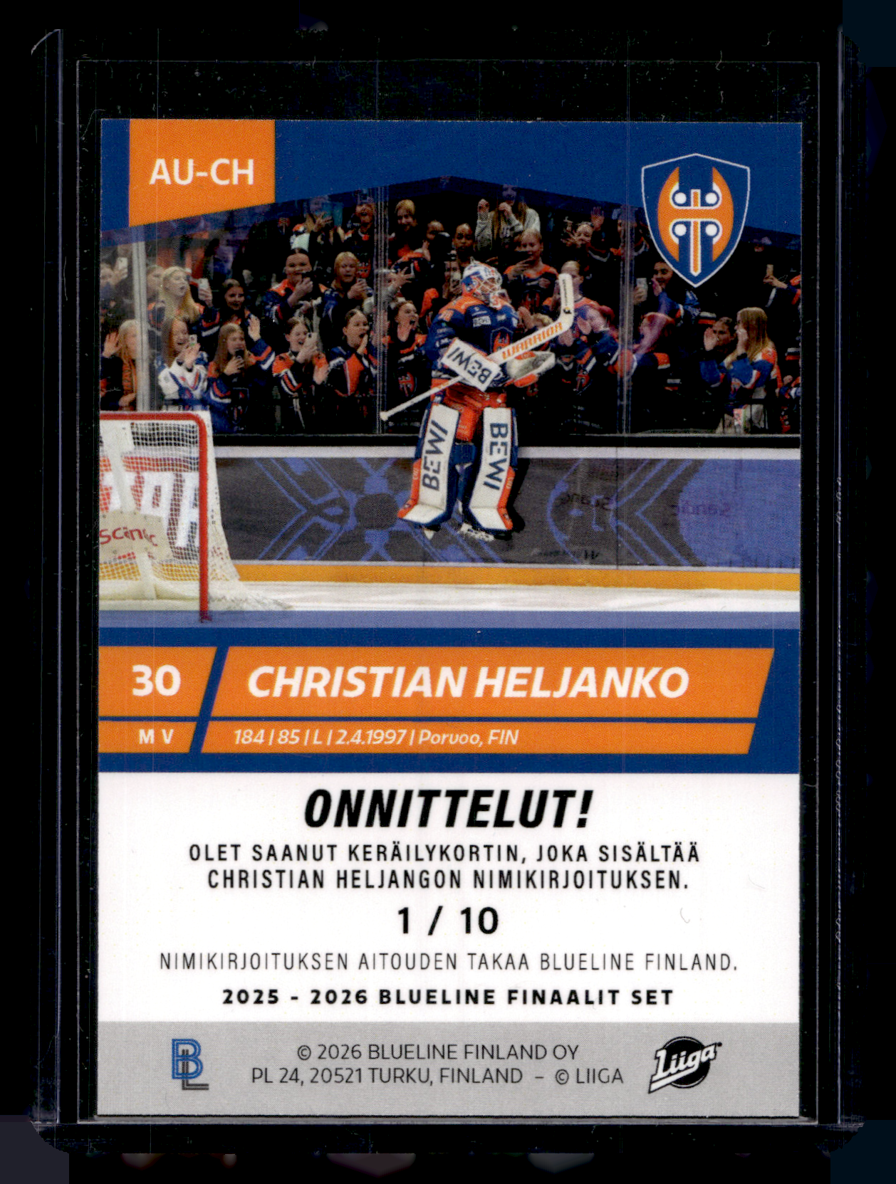 2025-26 Blueline 2026 Finaalit Signature  - Christian Heljanko #AU-CH /10
