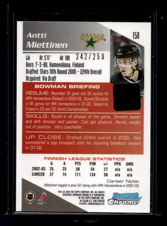 2003-04 Bowman Chrome Draft Picks & Prospects - Antti Miettinen #150 /250 RC