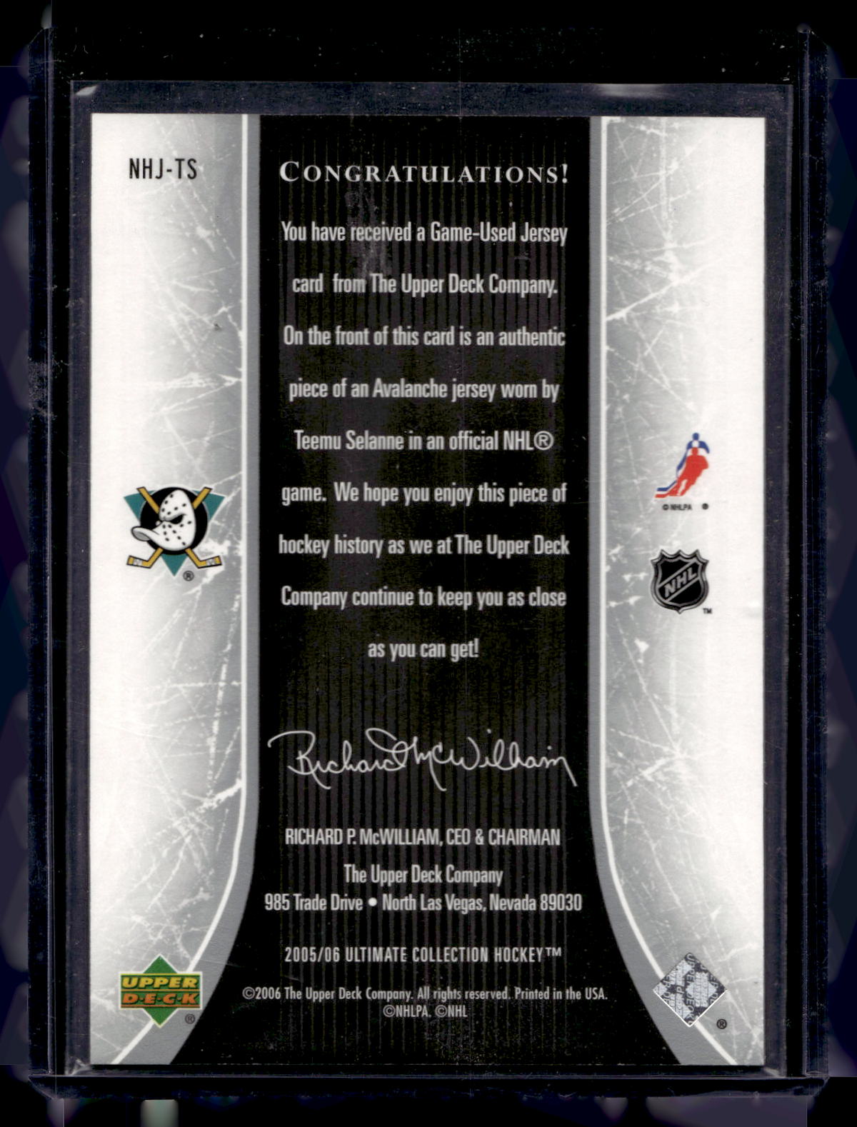 2005-06 Upper Deck Ultimate Collection - National Heroes - Teemu Selanne #NHJ-TS /225
