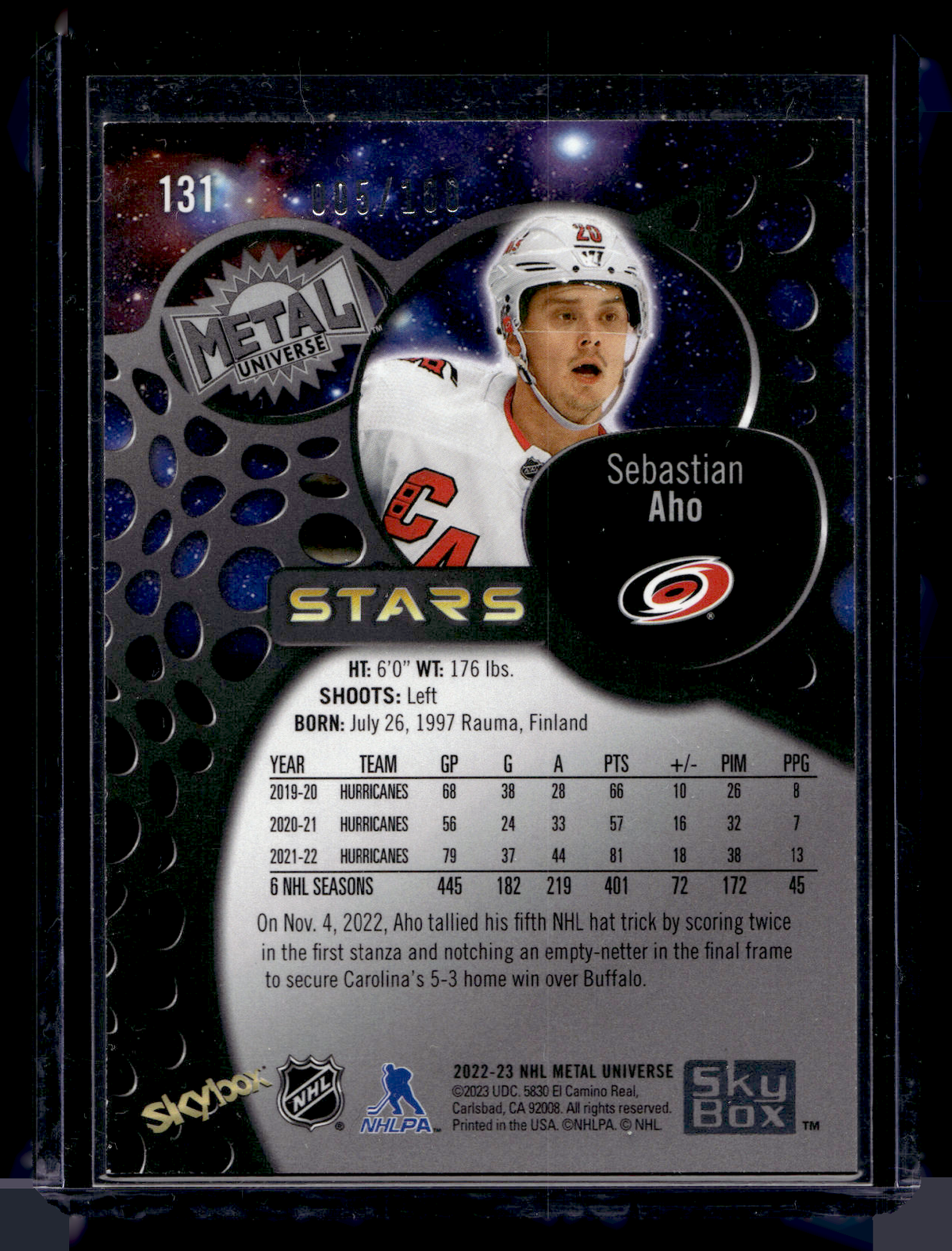 2022-23 Skybox Metal Universe - Precious Metal Gems Green - Sebastian Aho #131 /10