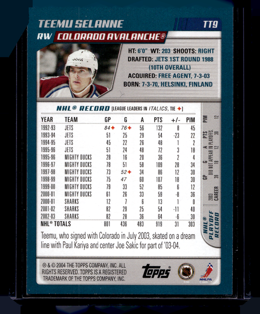2003-04 Topps Traded - Blue - Teemu Selanne #TT9 /500