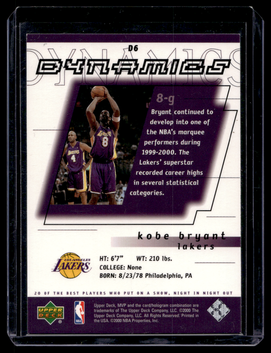2000-01 Upper Deck MVP - Dynamics - Kobe Bryant #D6