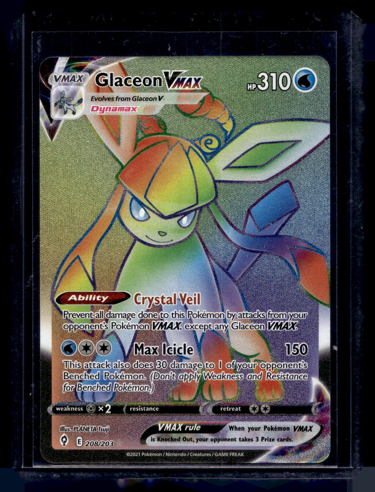 2021 Pokemon Sword & Shield - Evolving Skies - Secret - Glaceon VMAX #208