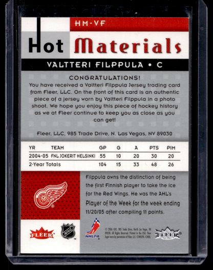 2005-06 Fleer Hot Prospects - Hot Materials - Valtteri Filppula #HM-VF RY