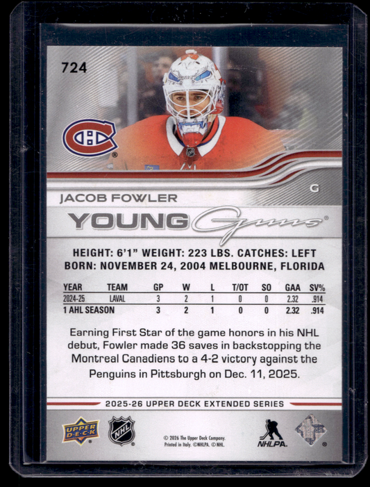 2025-26 Upper Deck Extended Series - Young Guns - Jacob Fowler #724 RC