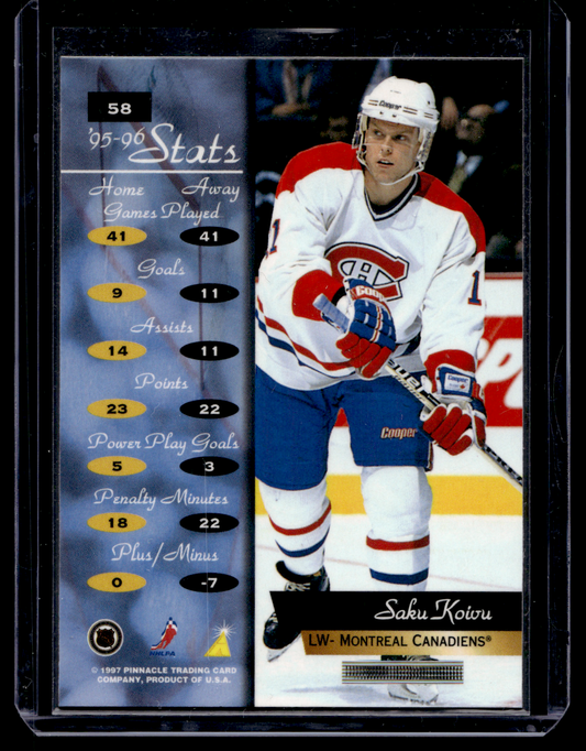 1996-97 Pinnacle Zenith - Artist's Proof - Saku Koivu #58