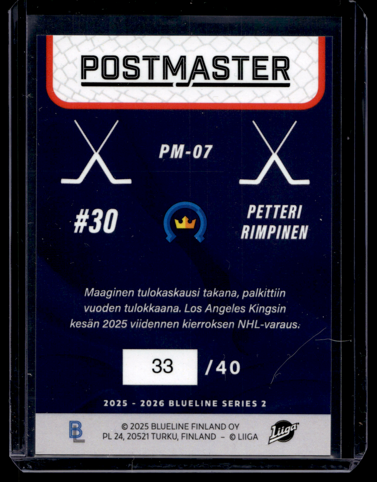 2025-26 Blueline - Postmaster - Red - Petteri Rimpinen #PM-07 /40