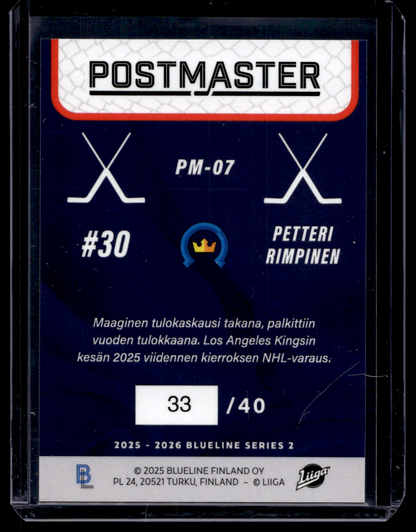 2025-26 Blueline - Postmaster - Red - Petteri Rimpinen #PM-07 /40
