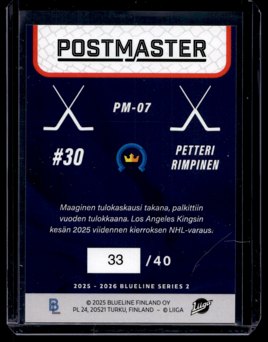 2025-26 Blueline - Postmaster - Red - Petteri Rimpinen #PM-07 /40