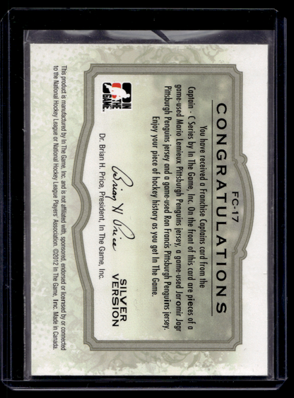 2011-12 In the Game Captain-C Series - Franchise Captains - Silver - Mario Lemieux / Jaromir Jagr / Ron Francis #FC-17