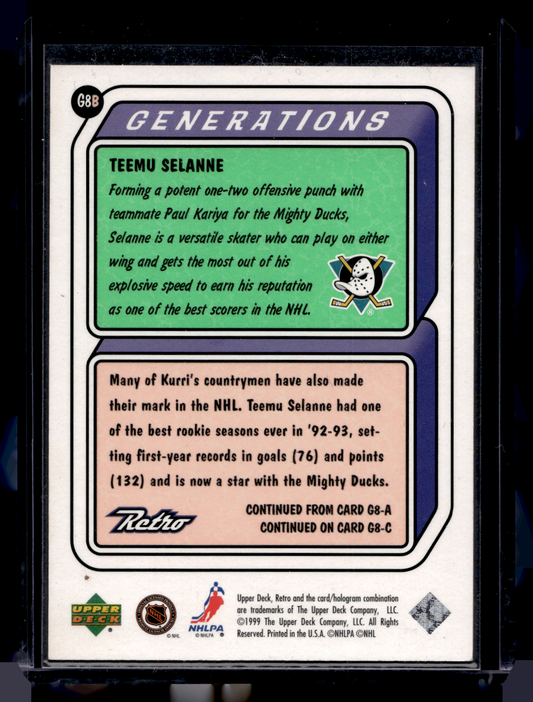 1999-00 Upper Deck Retro - Generations - Level 2 - Teemu Selanne #G8B /500