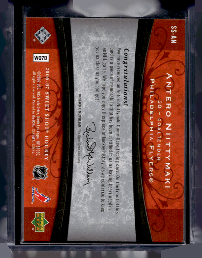 2006-07 Upper Deck Sweet Shot - Sweet Stitches - Antero Niittymaki #SS-AN /200