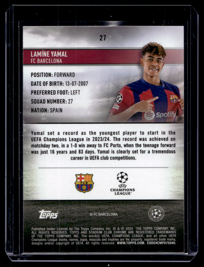 2023-24 Topps Stadium Club Chrome UEFA Champions League - Lamine Yamal #27 RC