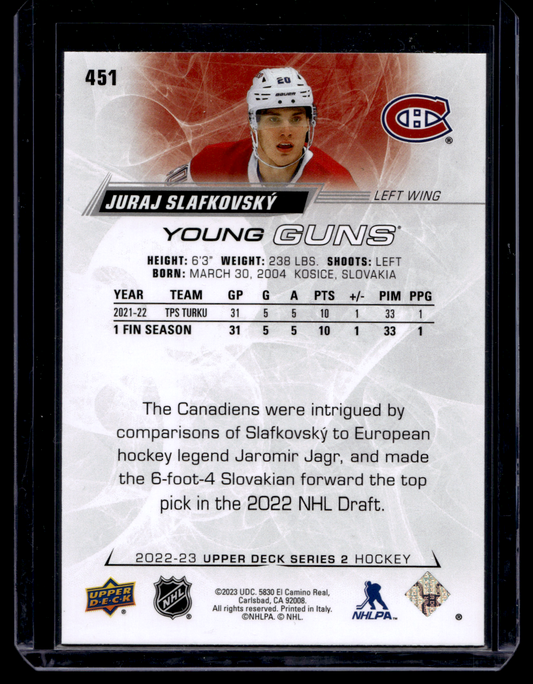 2022-23 Upper Deck Series 2 - Young Guns - Juraj Slafkovsky #451 RC