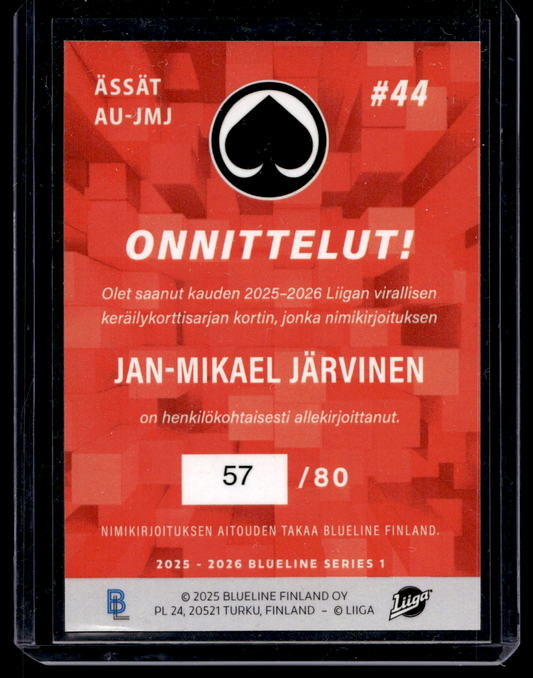 2025-26 Blueline Signature Silver - Jan-Mikael Järvinen #AU-JMJ /80