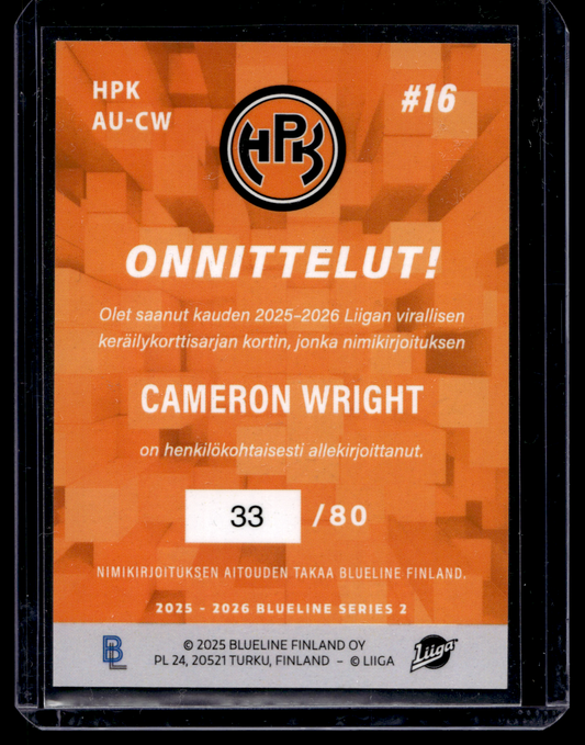 2025-26 Blueline Signature Silver - Cameron Wright #AU-CW /80