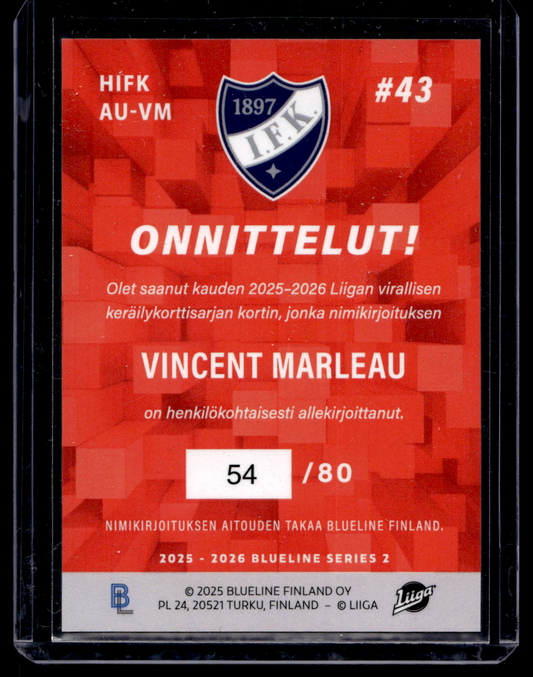 2025-26 Blueline Signature Silver - Vincent Marleau #AU-VM /80