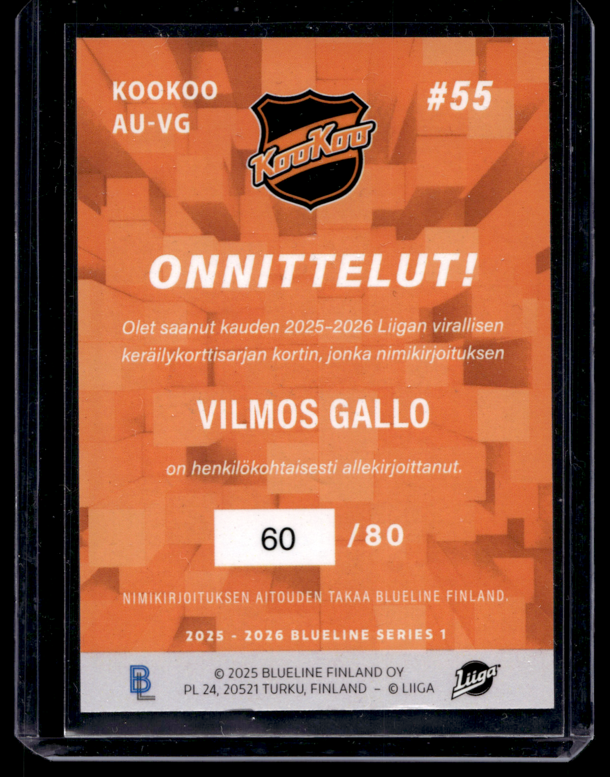 2025-26 Blueline Signature Silver - Vilmos Gallo #AU-VG /80
