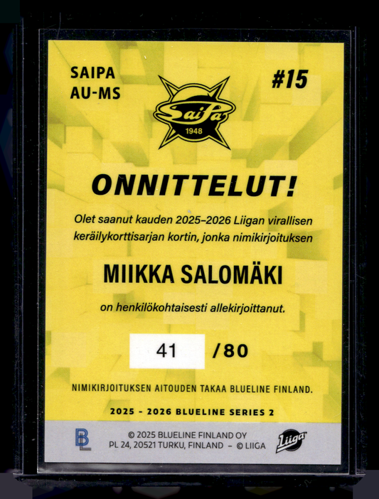 2025-26 Blueline Signature Silver - Miikka Salomäki #AU-MS /80