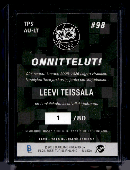 2025-26 Blueline Signature Silver - Leevi Teissala #AU-LT /80