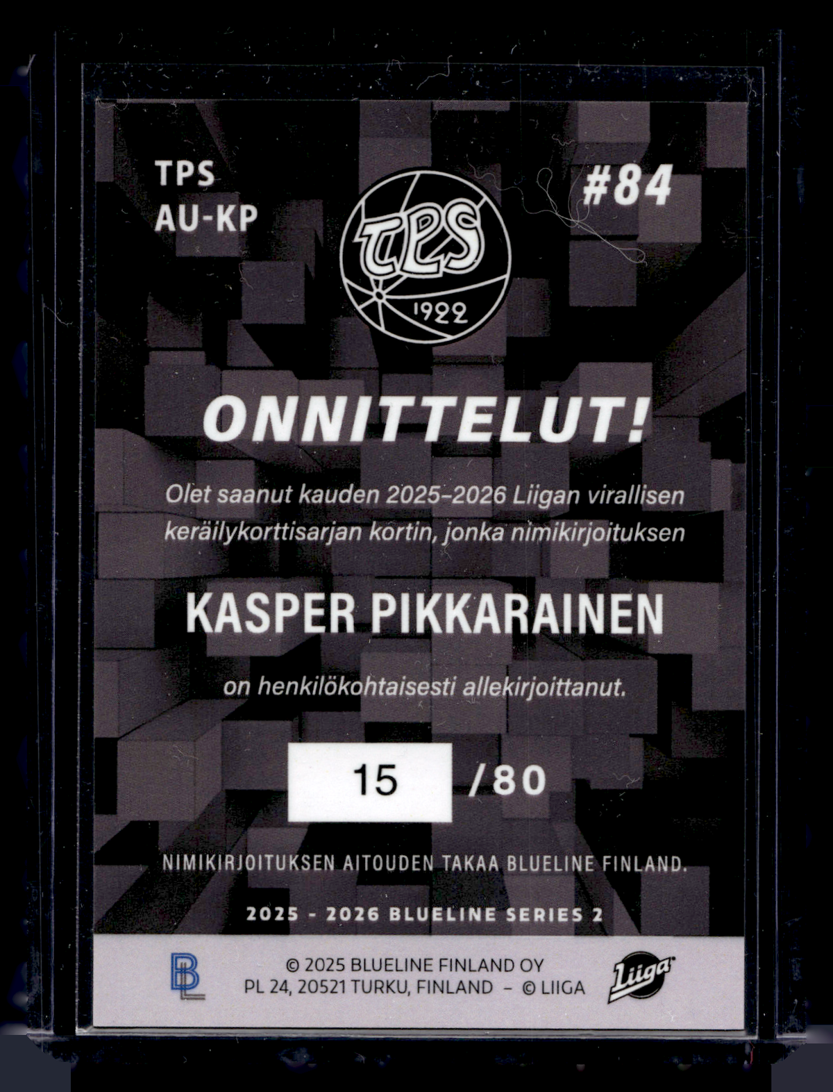 2025-26 Blueline Signature Silver - Kasper Pikkarainen #AU-KP /80