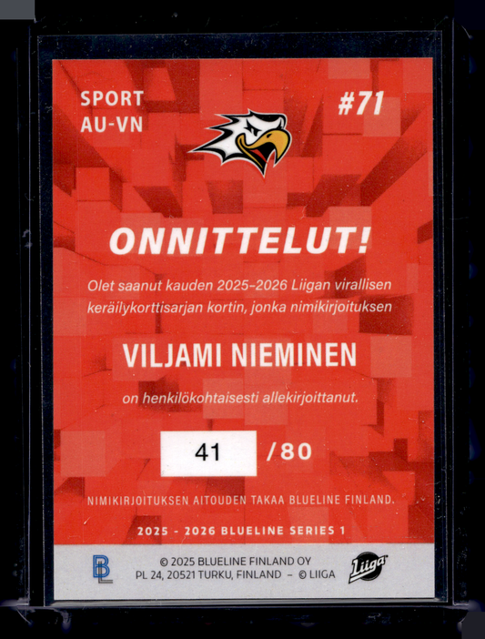 2025-26 Blueline Signature Silver - Viljami Nieminen #AU-VN /80
